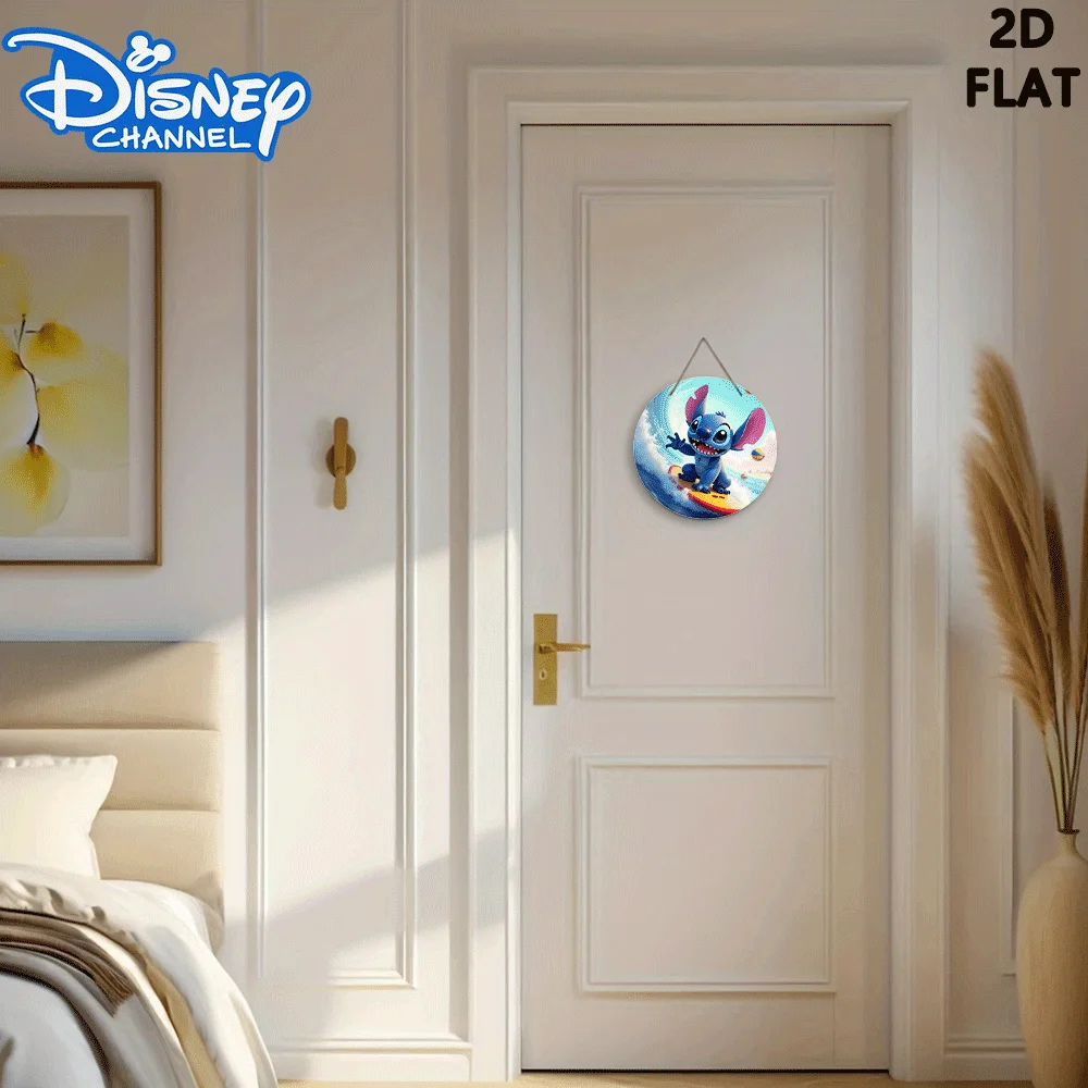 2D piatto, 1 pezzo 2D piatto surf punto rotondo piastra porta in legno appesa - 7,87x7,87 pollici simpatico personaggio dei cartoni animati sulla decorazione della parete della tavola da surf