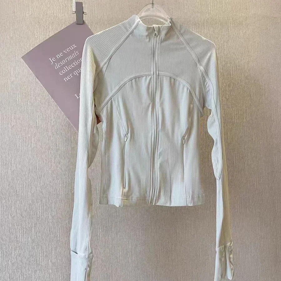 

Lemon Women Ribbed Cropped Stand Neck Sports Jacket Utdoor Lightweight Breathable High Elastic Fitness Yoga Coat
