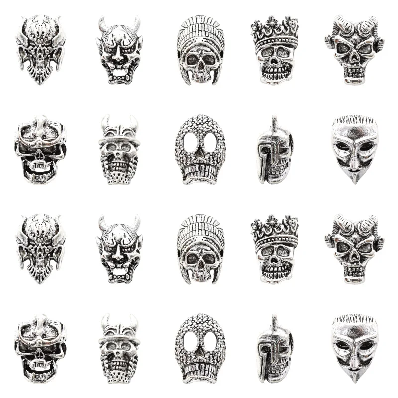 خرزات رأس جمجمة على طراز التبت المختلط ، سبيكة معدنية ، هالوان ، قوطية ، بانك ، فاصل ، أساور تصنعها بنفسك ، 10 سنوات #1