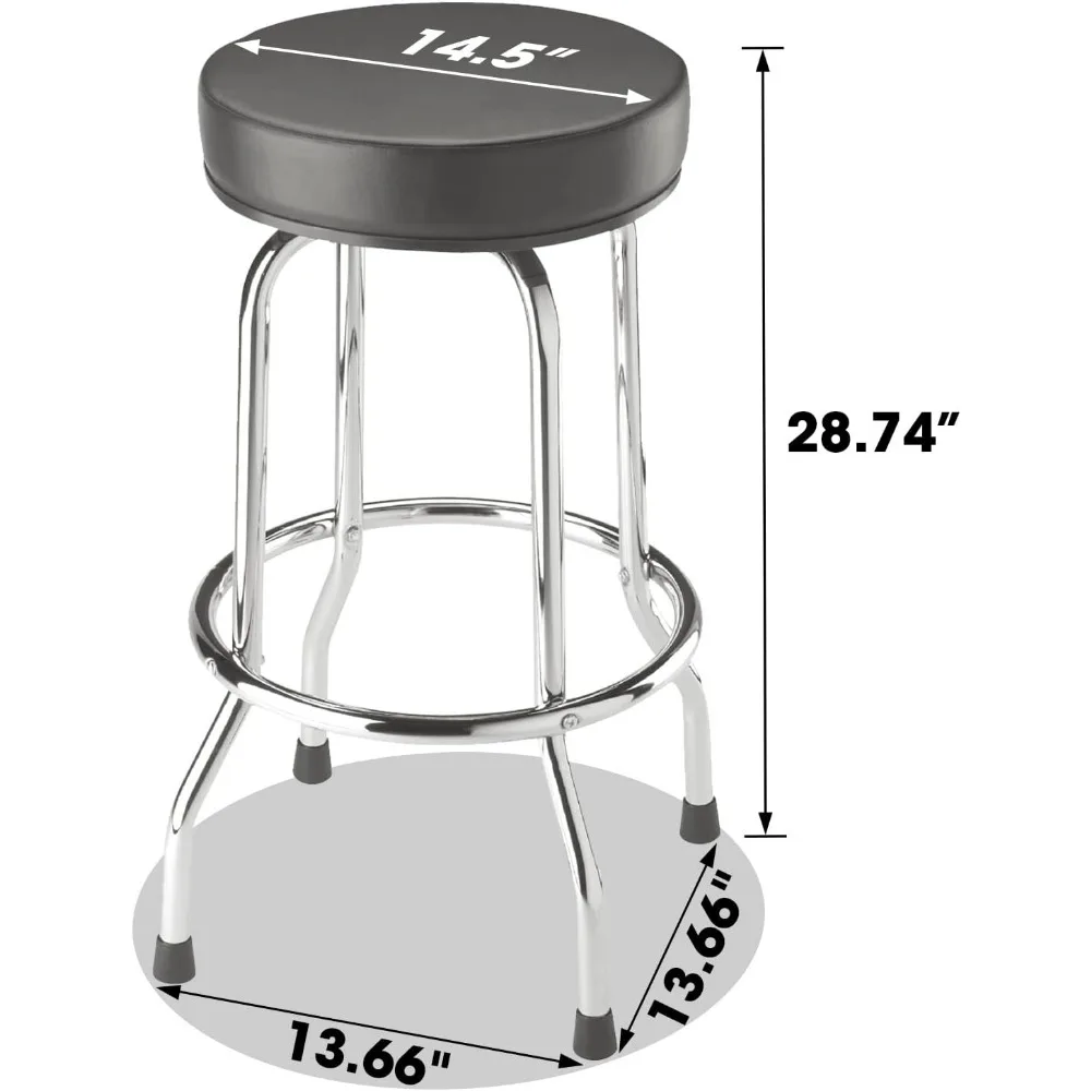 Tabouret de bar à percussion pour garage et magasin, siège rembourré, pieds chromés, 28.74 po de haut, 18.5 po de diamètre