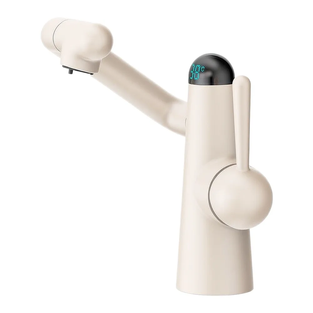 Robotic Arm Style Copper Faucet with Digital for temp Display for Bathroom Vanity 15.5x27cm Single Handle Soft Jet Stream