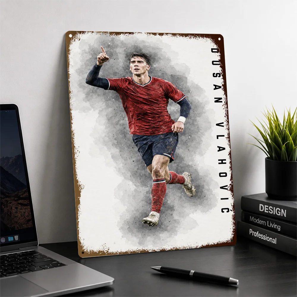 Dušan Vlahović Football Aluminum Poster Customized Metal Tin Sign Club Hero Design Wall Art Made For Dedicated Fans In Bedroom