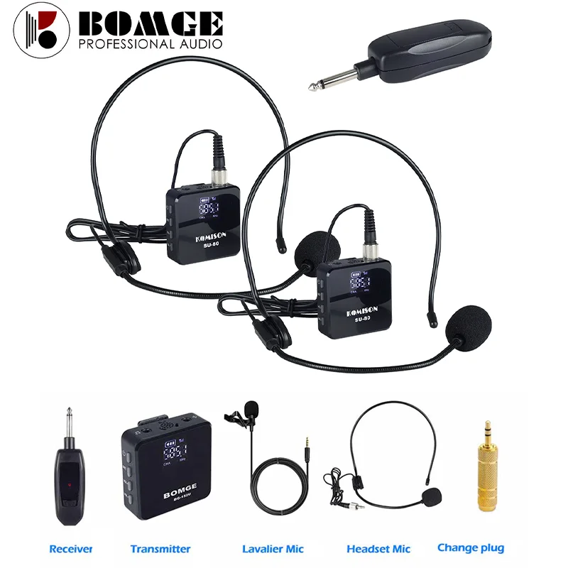 Wireless Microphone System Headset Mic Lapel Mic UHF with Rechargeable Bodypack Transmitter Receiver for PA Speaker、Recording