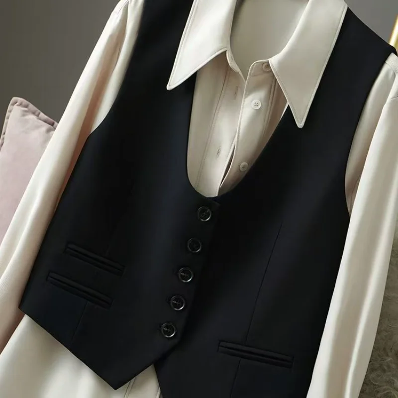 البريطانية تصميم سترة أسود أبيض اقتصاص سترة المرأة U الرقبة سترة دون أكمام موضة مكتب سيدة بليزرات رسمية معاطف قصيرة جديد