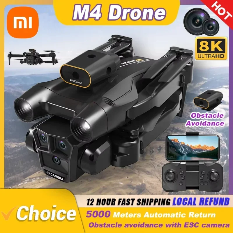 Xiaomi M4 Drone RC 8k HD Professinal With Wide Angle Triple Hd Camera Foldable Rc Helicopter Wifi Fpv Height Hold Toy Drone 2024