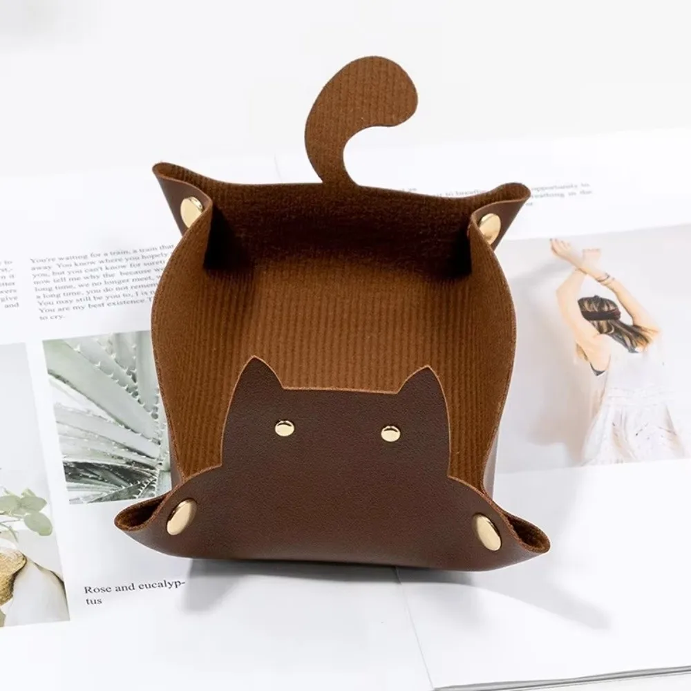 PU Leather Hexagonal Dice Tray Folding Function Game Accessories Key Storage Tray Cute Cat Shape Dice Tray Box For RPG DnD Game