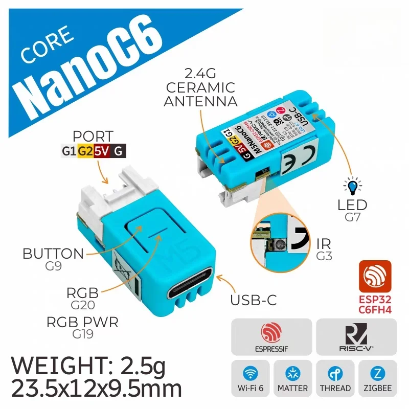 

Official M5Stack NanoC6 Mini Low-Power IoT Development Board ESP32-C6FH4