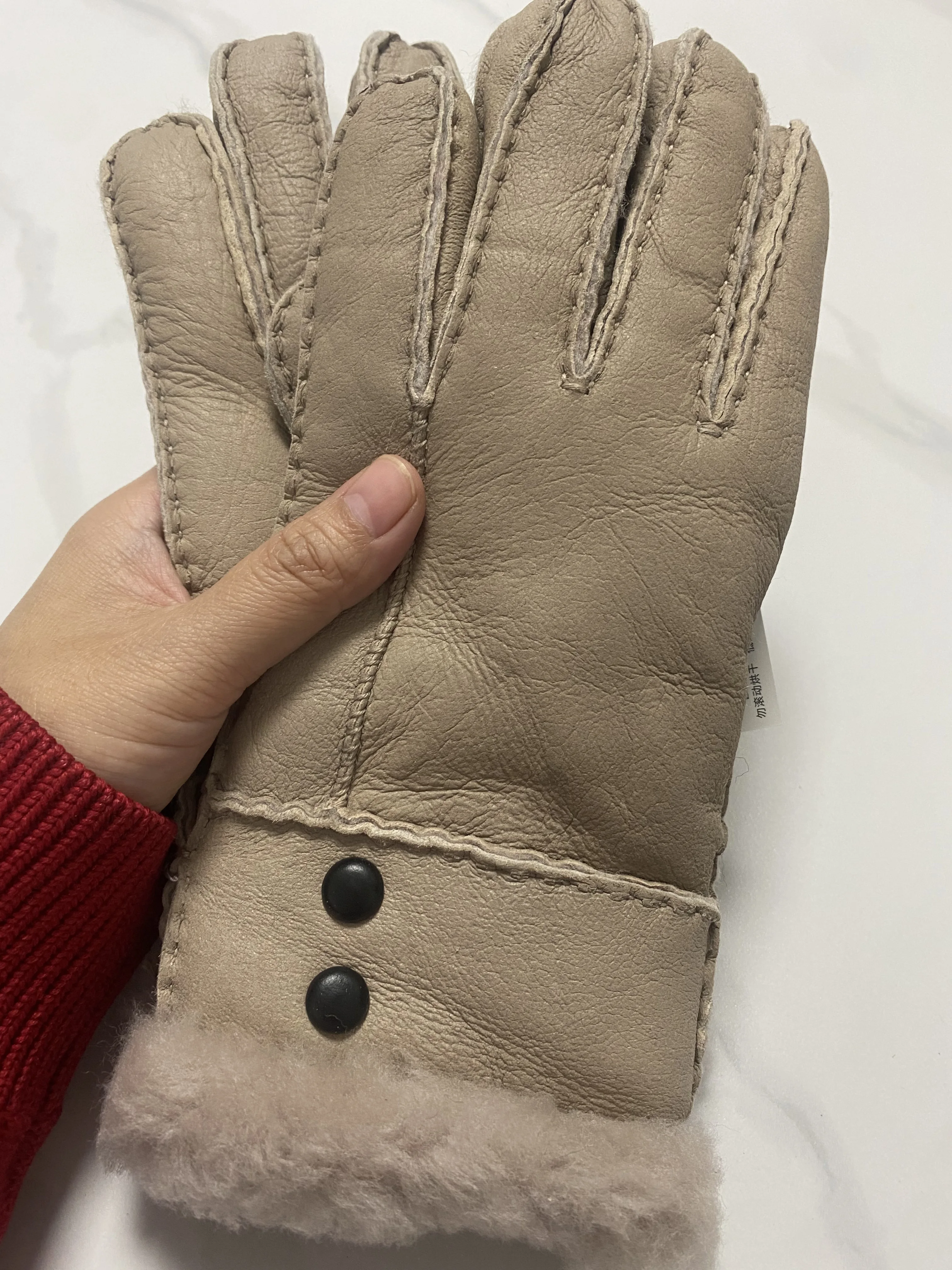 Women's Autumn Winter Thicken Warm Natural One Piece Wool Fur Leather Glove Female Winter Brand Wool Fur Mitten Gloves R2670