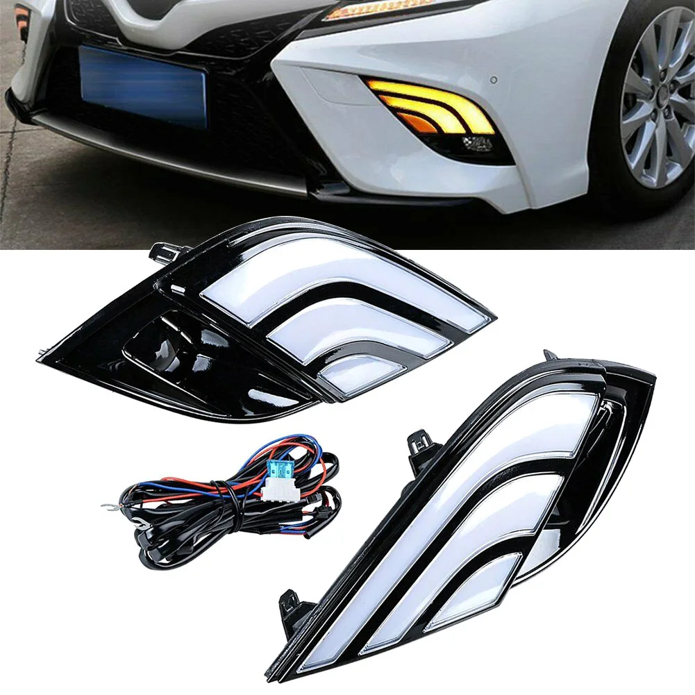 2Pcs Car Daytime Running DRL Fog Lights w/ Module Harness for Toyota Camry SE XSE 2018 2019 2020