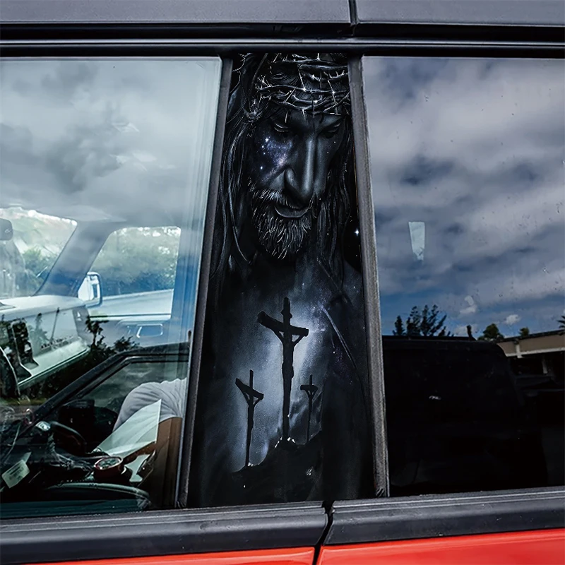 

2 штуки автомобильной защитной пленки для B-стойки с изображением распятого Иисуса, глянцевый материал.