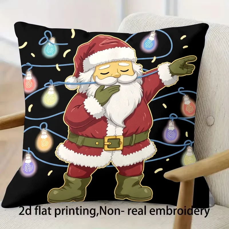 Santa Claus Christmas Light Bulb Pajama Throw Pillow Cushion Cover Xmas Holiday Decor Gift