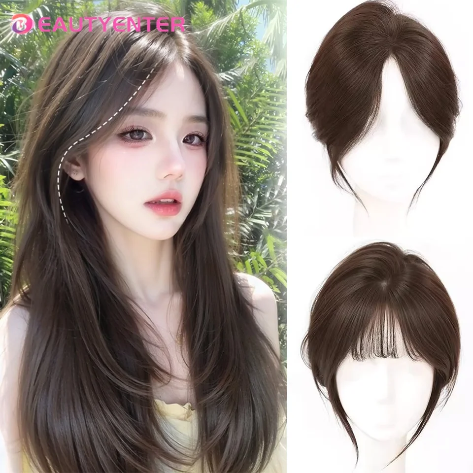 

Women's Hair Extension Piece Full Real Hair High Forehead Covering White Hair Wig Front Bangs Hairpiece Density Boosting