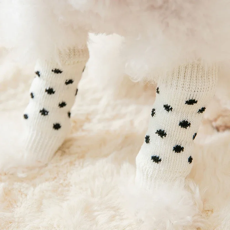 4Pcs/Set Cute Pet Socks Leggings Leg Cover Knitted Socks Cotton Warm Anti-slip Puppy Feet Covers for Small Medium Large Dogs