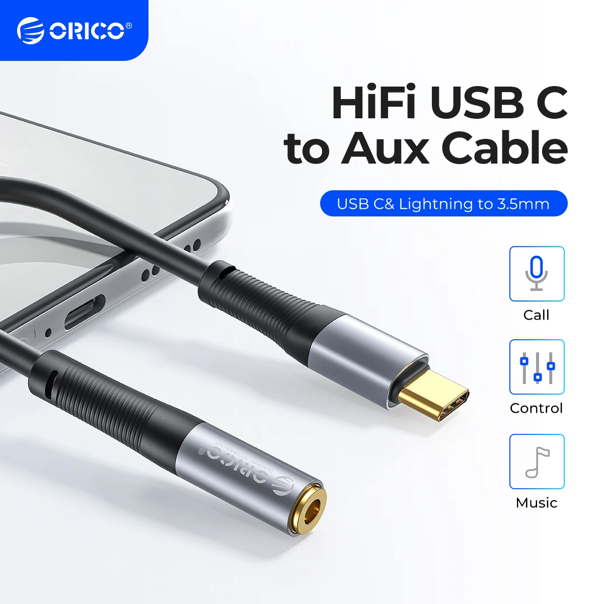 

ORICO USB C to 3.5mm Audio Aux Jack Cable Type C Adapter to 3.5mm Headphone Stereo Cord Car for iPhone iPad Pro Samsung