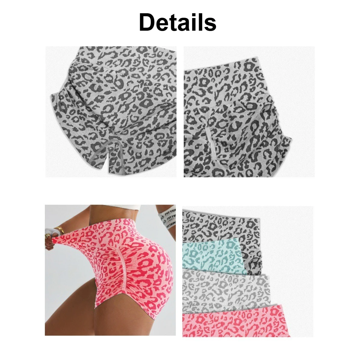 Damskie spodenki sportowe z efektem push-up, wzór w panterkę, bezszwowe, modelujące pośladki, idealne na siłownię i do jazdy na rowerze.