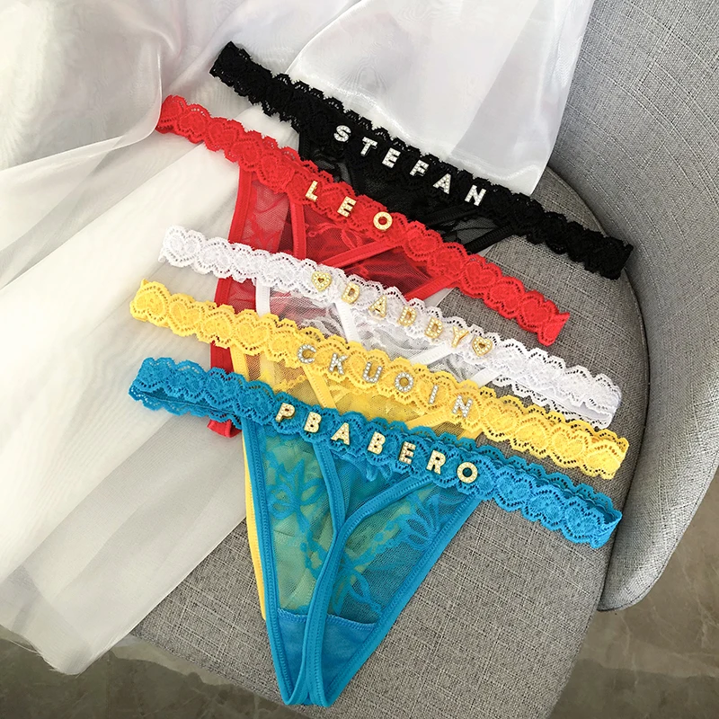 Custom Thong Name Crystal Letter Sexy Women Underwear Customized personalised G-String Panties tanga Hot Girl Wife Gift