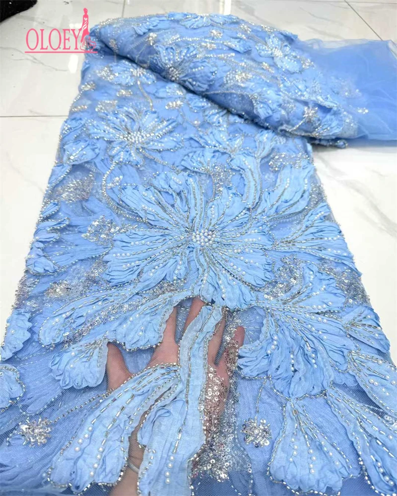 

OLOEY Luxury African Sequins Beaded Lace Fabric High Quality Groom Nigerian Wedding Bridal Embroidery French Tulle Materi