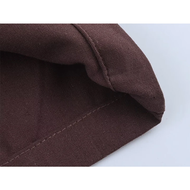 YENKYE Vintage Brown Wide Leg Embroidery Pants Women High Waist Casual Loose Trousers Summer pantalones de mujer