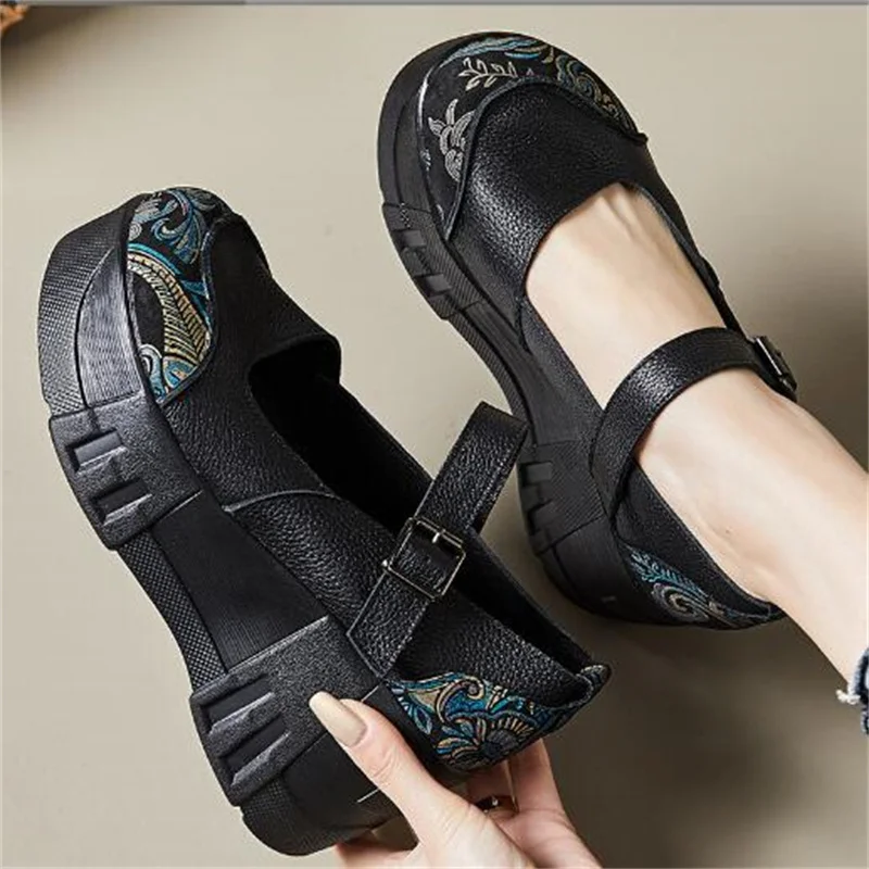 ZXRYXGS Superior Real Leather Flowers Women Fashionable Shoes 2024 Spell Color Elegant Comfort Platform Wedges Shoes High Heels