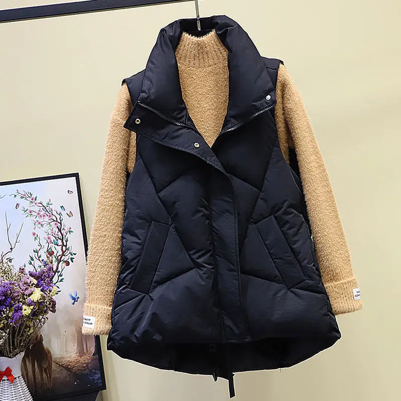 

2023 Plus size Winter Down Puffer Vest Women Casual All-match Sleeveless jacket Winter Long Bodywarm waistcoat Winter Sleeveless