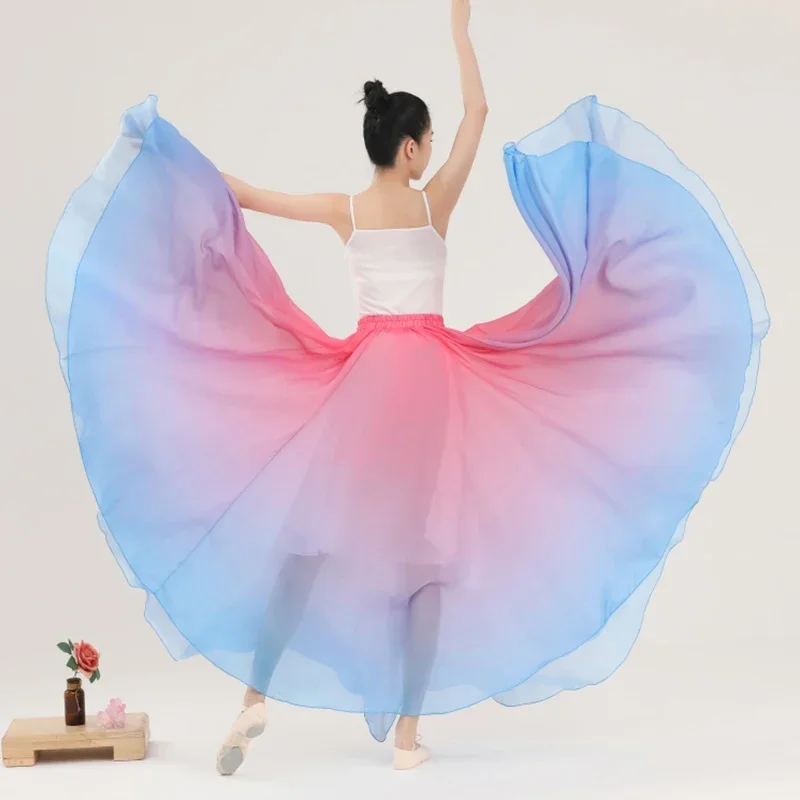 Girls 1000 Degree Big Swing Skirt Gradient Color Flamenco Dance Skirts Women Stage Performance Classical Dance Practice Skirts