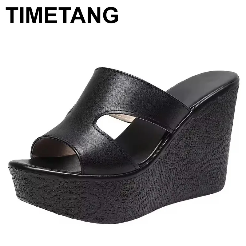 

Non Slip Women Flip Flops 8cm High Platform Fashion Wedge slipper Hollow Fish Mouth shoes