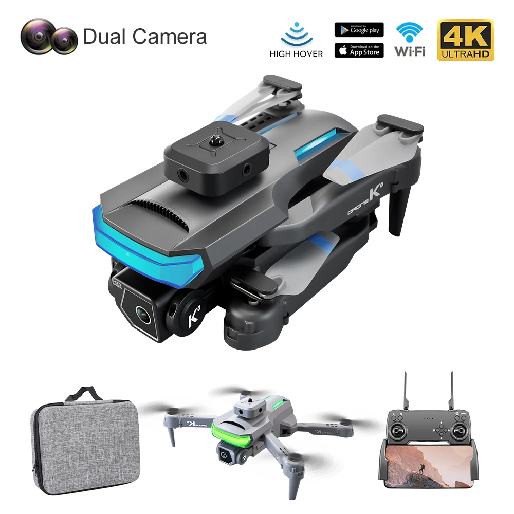 EBOYU – Drone XT5 RC avec 4 côtés pour éviter les obstacles, WiFi FPV ESC 4K double caméras HD, maintien d'altitude, lumières LED, jouet, cadeau