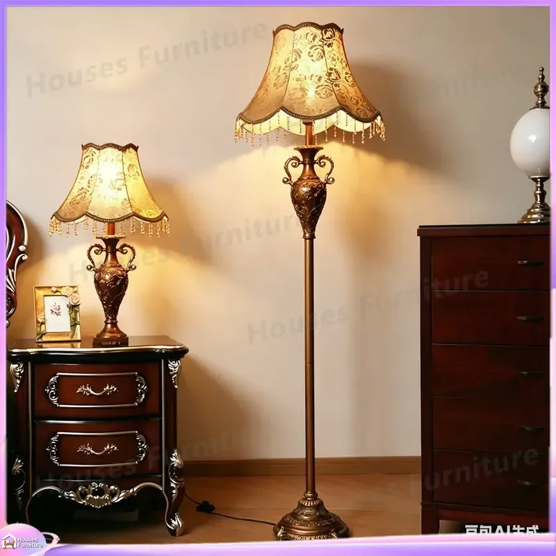 For Resin Floor Lamp European American Retro Style Living Room Bedroom Bedside Standing Light Modern Home Decor Vertical High
