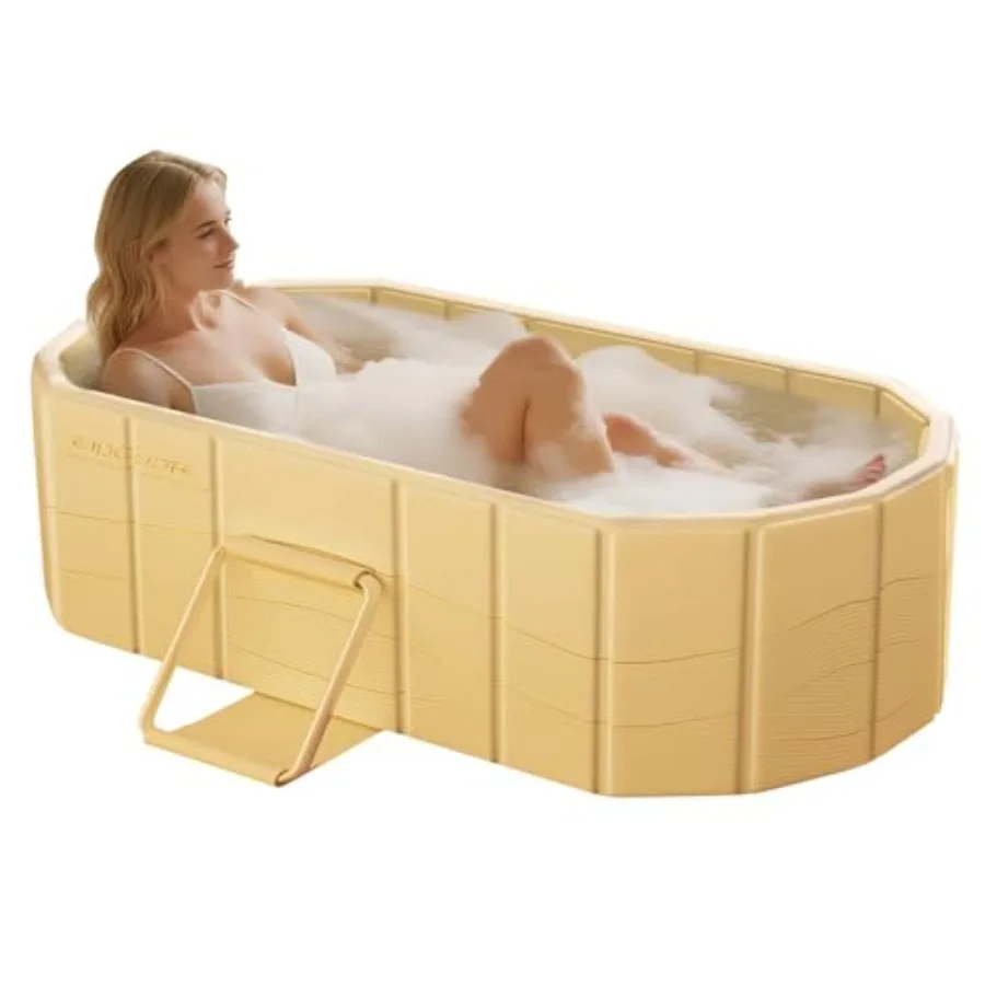 

Portable Foldable Bathtub Freestanding No Installation Bathroom SPA Soaking Tub Indoor Outdoor Collapsible Hot Ice Bath in Beig