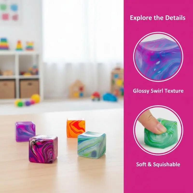 Soft Texture Marble Fidget Cubes Colorful and Fun for Stress Reduction and Sensory Therapy
