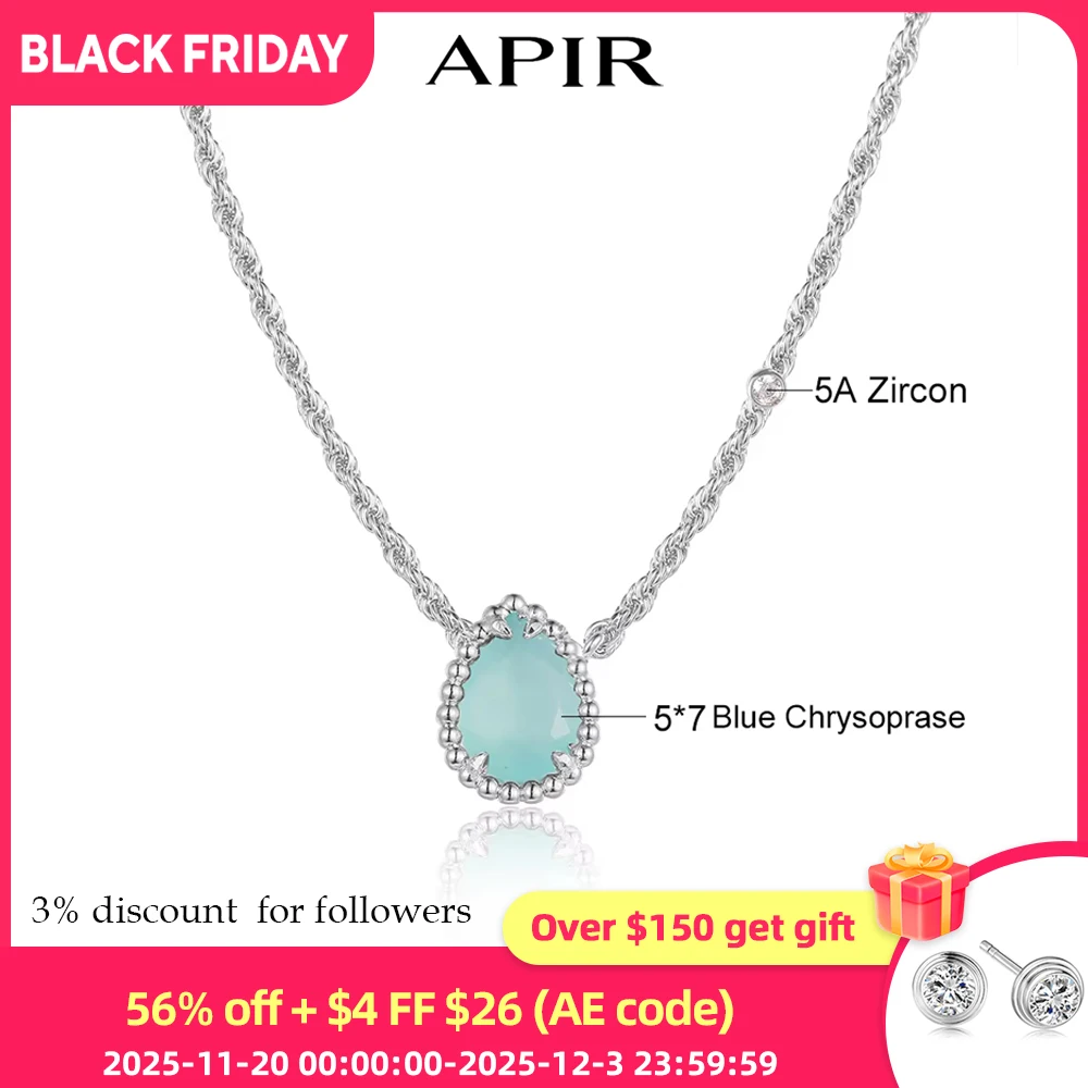 

APIR18k белое золото с синим хризопразом и цирконием, ожерелья для женщин, богемный стиль, ожерелье с каплями воды, ювелирные изделия люксового бренда