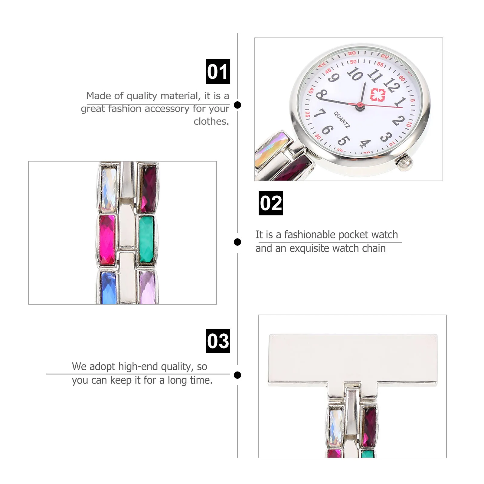 ساعة ممرضة من حجر الراين خفيفة الوزن معلقة جيب فوب للنساء الممرضات الموظفين الطبيين التمريض ساعة الصدر #4