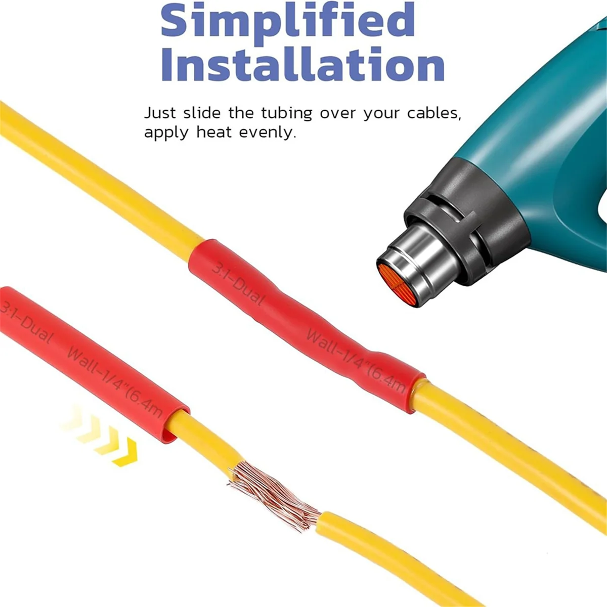 A002 Комплект термоусадочных трубок 3:1, 220 шт., термоусадочная пленка морского класса с клейкой подкладкой — длина 1,75 дюйма, 6 размеров 1/8–3/4 дюйма