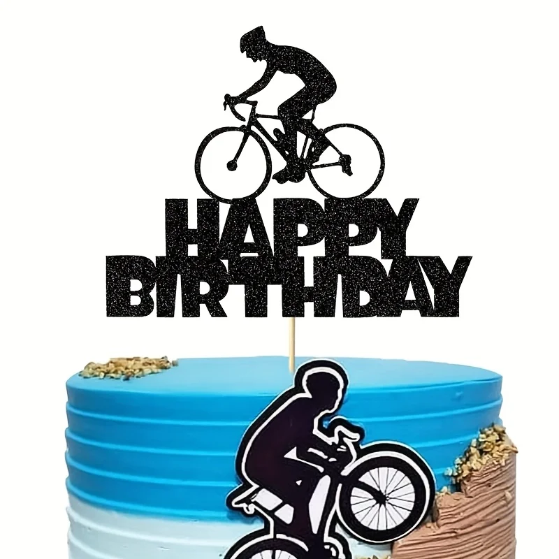 AliExpress NONE 1pc Bicycle Black Sparkle Happy Birthday Cake Decoration, Sports Theme Cake Decoration, Birthday Party Cake Decoration.