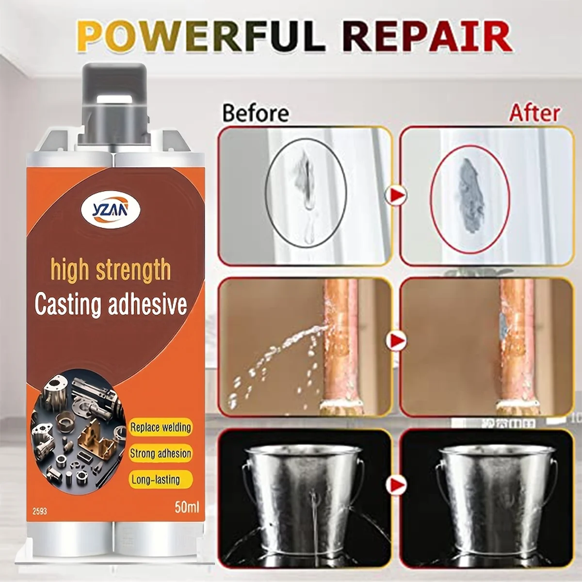 

Magic Repair Glue AB Metal 50ml Strength Iron Bonding Heat Resistance Cold Weld Metal Repair Adhesive Agent Caster Glue