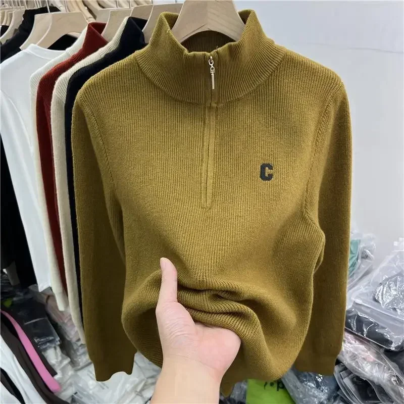 Knit Tops for Woman Turtleneck Off White Women's Sweater Zip-up Gigh Neck Jerseys Pullovers Y2k Vintage Streetwear Modern Warm