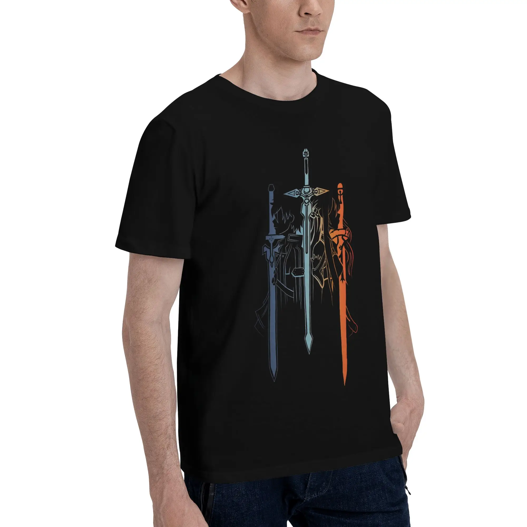 Kirito and Asuna Graphic Funny 100% Cotton T-Shirt Bandai SAO Tees Tops For Men