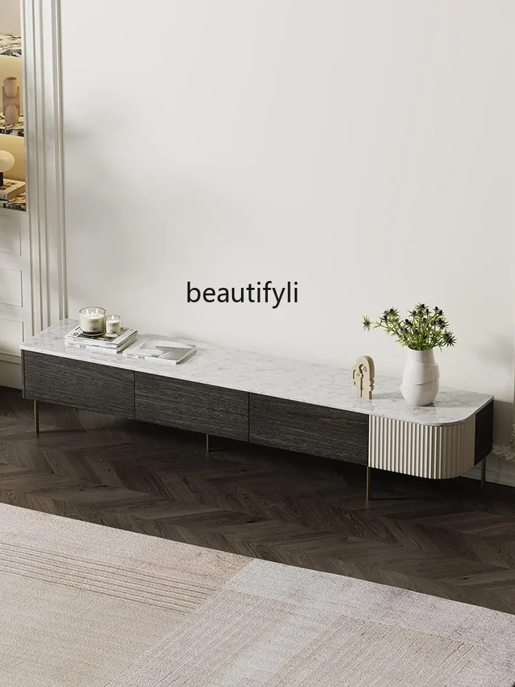 

K185 Italian Style Light Luxury Natural Marble TV Cabinet Living Room Modern Floor Cabinet Home TV Stand