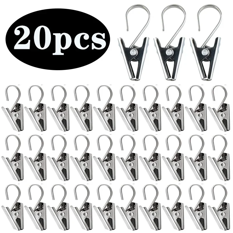 Stainless Steel 20pcs Curtain Clips with Hook Sturdy and Durable Window Curtain Hook Clips Home Window Curtain Decor Accessories