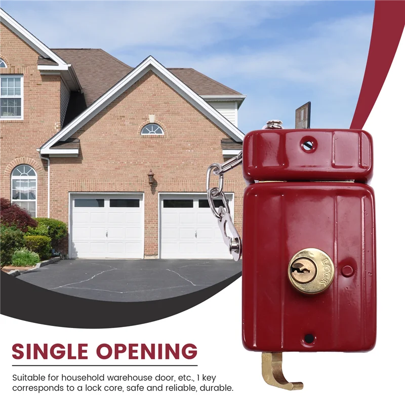 【مخزون محدود!】قفل خارجي من الحديد الزهر مضاد للسرقة، باب خارجي متعدد التأمين، مسكن داخلي منزلي مع مفتاح خشبي D