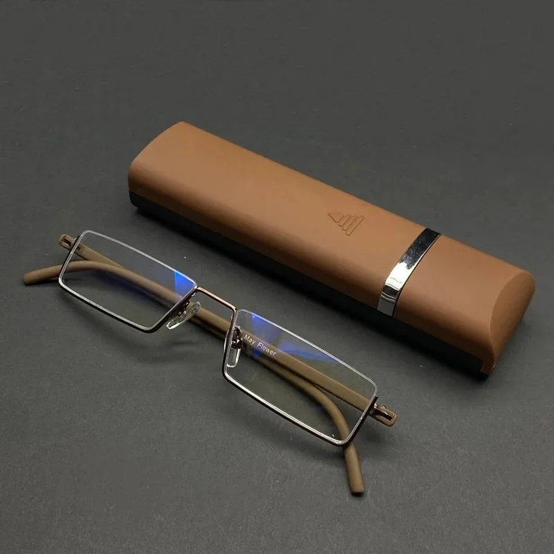 Quadratische Halbrahmen-Lesebrille für Männer und Frauen, modische Presbyopie-Brille, Anti-Blaulicht, Vintage-Business-Dioptrienbrille +1,0 – Detail 15