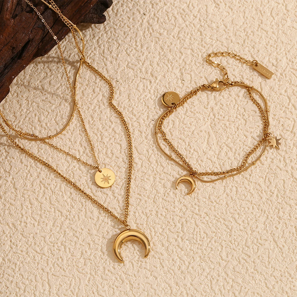 MamacitaSlay تصميم جديد طبقة مزدوجة سلسلة من الخرز القمر ستار الشمس سحر أساور بالجملة التيتانيوم الفولاذ المقاوم للصدأ المرأة المجوهرات #4