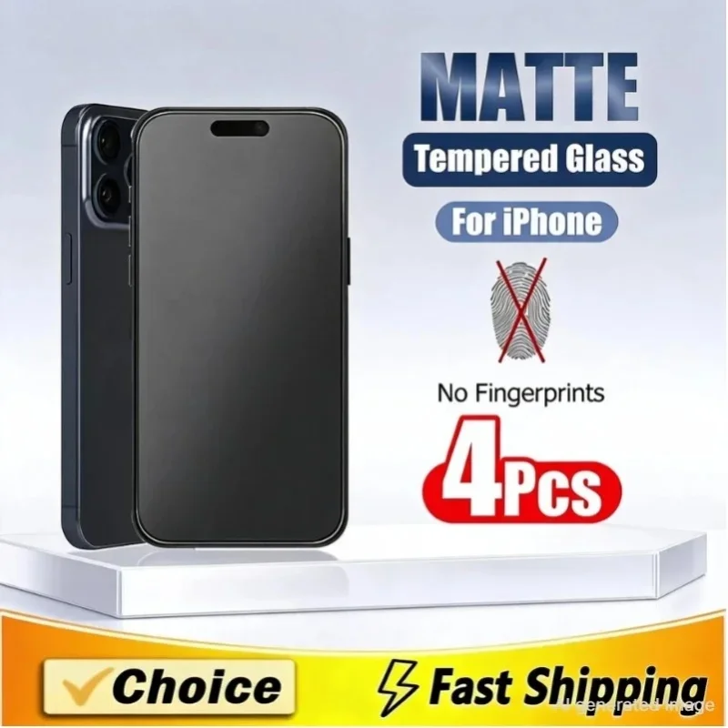 4 Stück Mattes Panzerglas für iPhone 14 13 12 11 15 Pro Max 7 8 16 Plus Mattierter Displayschutz für iPhone 17 PRO X XR XS MAX Xwsfa