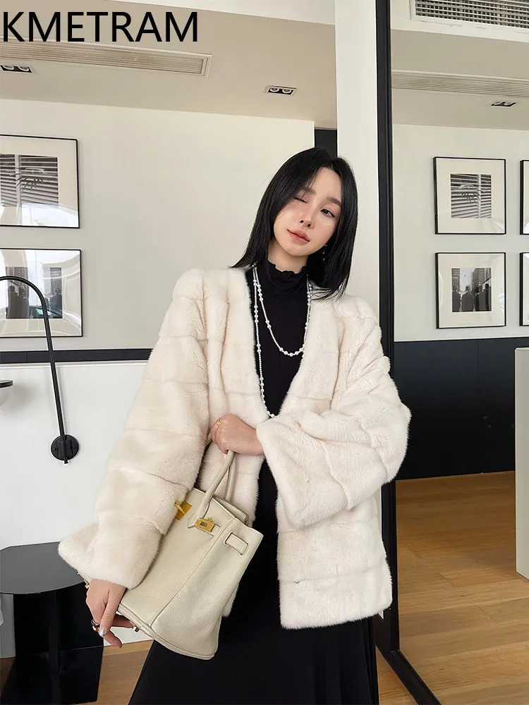 KMETRAM Real Purple Label Velvet Whole Mink Fur Coat Woman Fashion V-Neck Fur Jacket Winter Warm Coats Women Clothing 65cm 2026