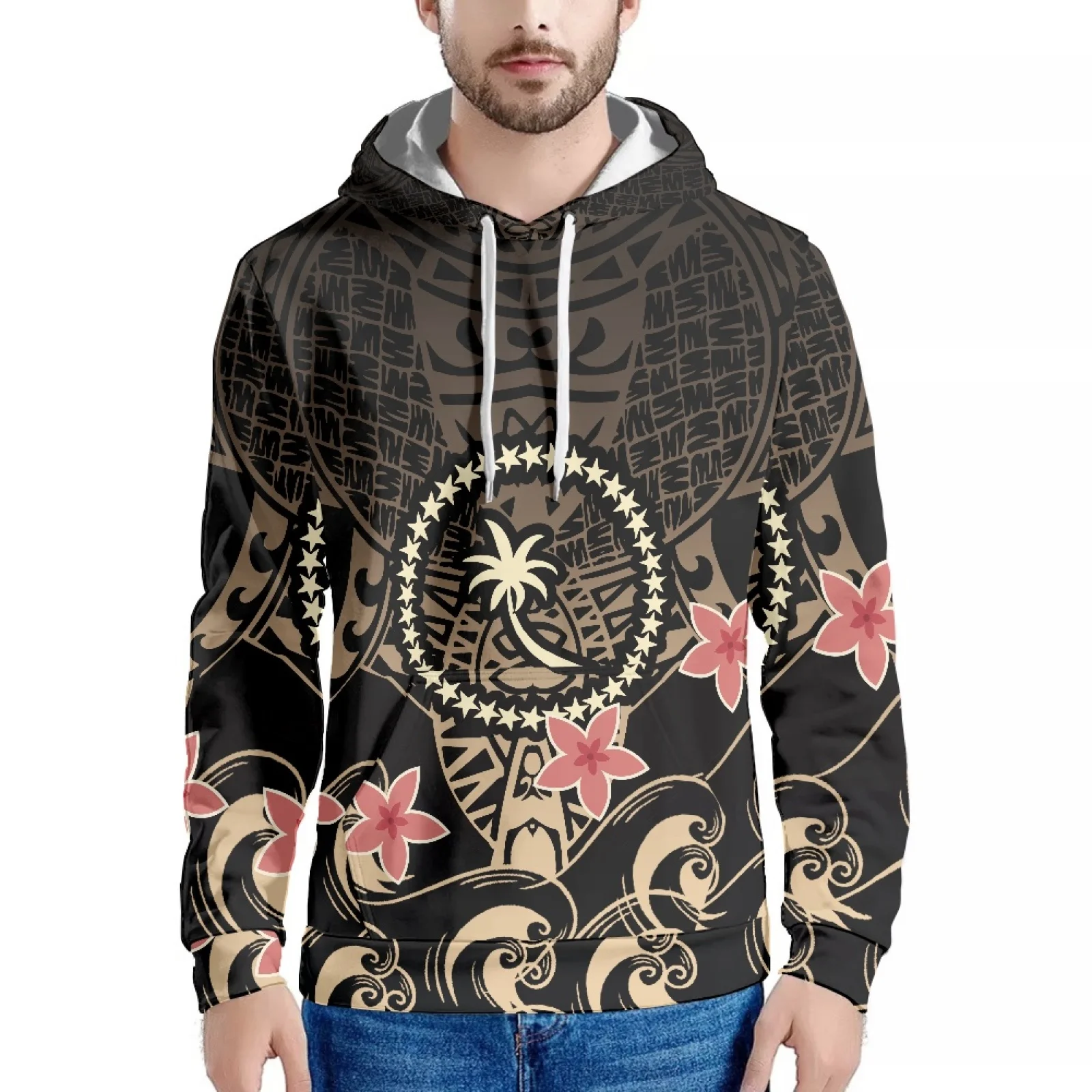 

Kesley Polynesian Style Graphic Design Print Hawaiian Sweatshirt Long Sleeve Fashion Hoodie Slim Men's Hoodie Fall/Winter