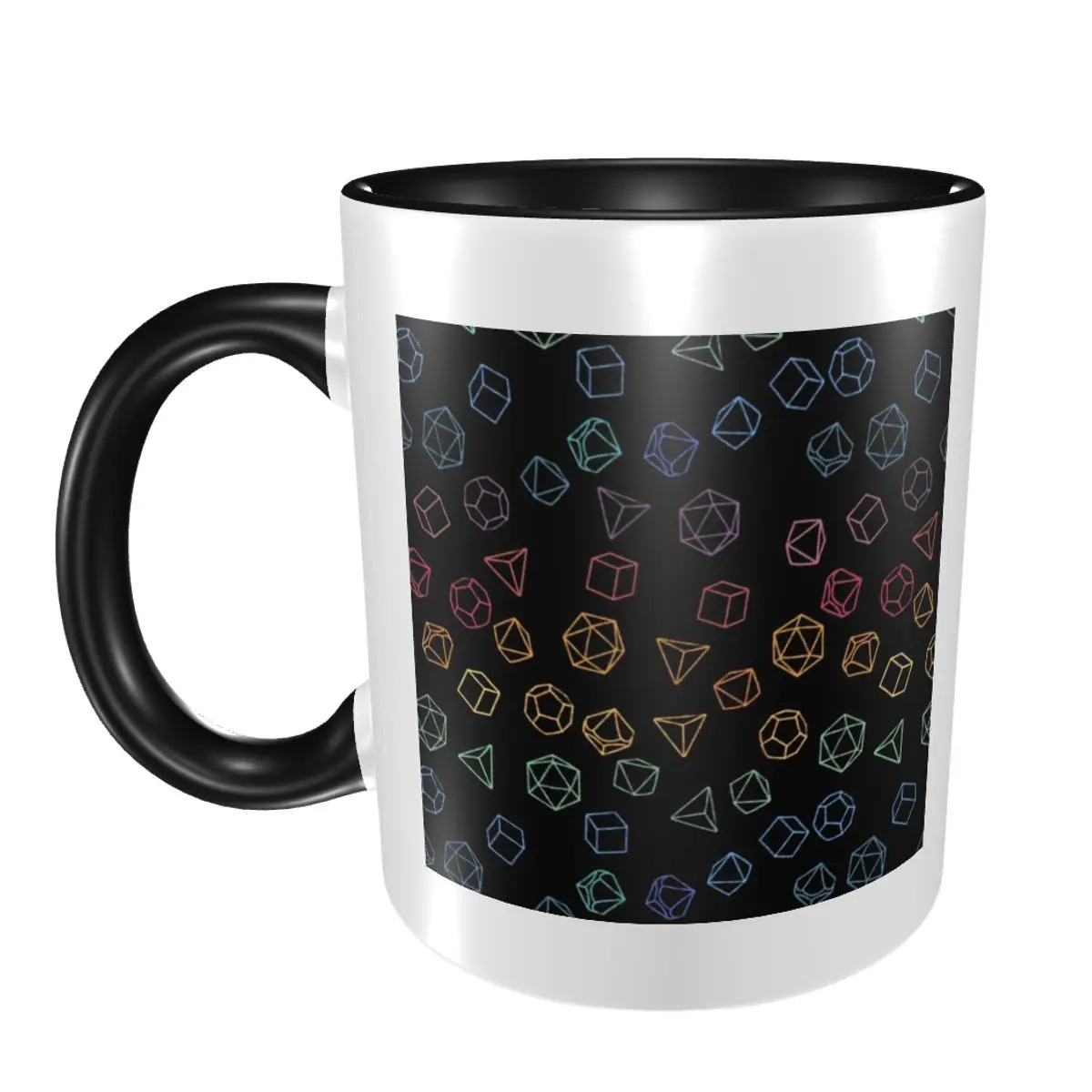 

DnD Dice Rainbow On Black Pattern Mug Funny Ceramic Coffee Cups Tea Mugs Milk Cup Drinkware Gifts for Friends