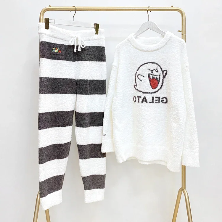 Warm Pajamas Women Autumn and Winter Thickened Home Wear Japan Style Cartoon  Lounge Wear  Tops and Pants Set