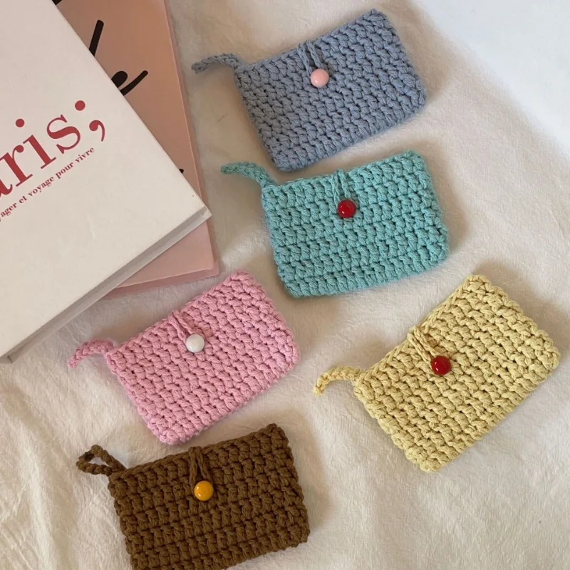 

1 Piece Candy Color Handmade Knitted Kpop Photocard Purse Portable Mini Earphone Lipstick Case ID Bank Card Wallet for Girls