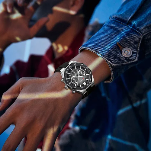 Imagen 2 del producto Reloj de pulsera CURREN con cronógrafo deportivo para hombre con banda de silicona negra, manecillas luminosas con fecha automática, reloj de cuarzo ligero de 82g para hombre