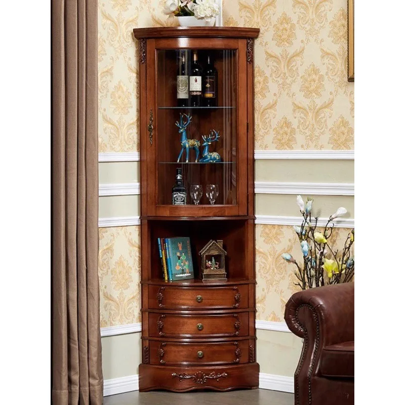 American solid wood triangular cabinet, living room ash wood corner cabinet
